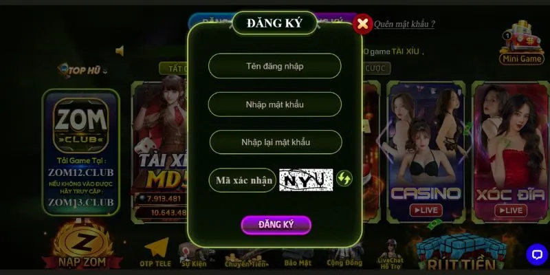 Đăng ký tài khoản tại Zomclub