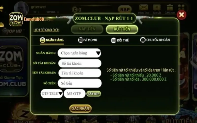 Hình ảnh Nap Qua Ngan Hang Zomclub 3 trong bài viết Nạp qua ngân hàng ZomClub: 3 Bước đơn giản, nhanh chóng. Nạp qua Ngân hàng ZomClub